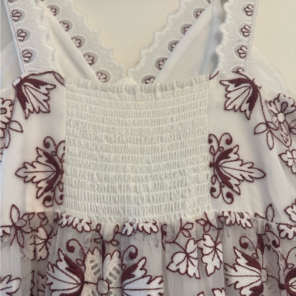 Anthropologie Tiered V-Neck Embroidered Midi Floral Dress Small Petite - Picture 13 of 16